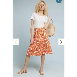 Maeve by Anthropologie Banana Grove Denim Midi Skirt‎ Orange Size 10 Button